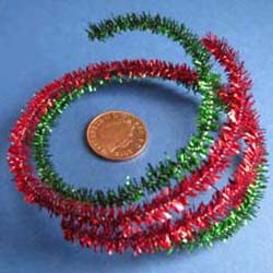2 Pieces of Wired Tinsel 12" Long - Red & Green